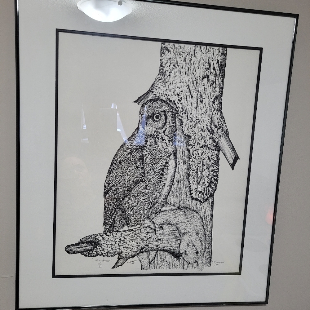 White Owl Art Print Great White Horned Glen Scrimshaw - Picture 1 of 3